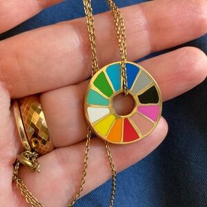 Gold Toned Color Wheel Pendant Necklace